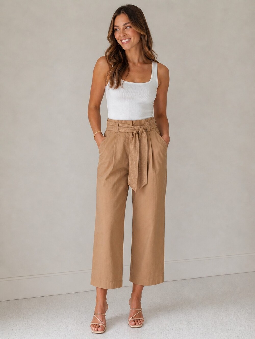 NWOT Veronica Beard Sz 4 Lang Khaki Wide Leg Belted High Waist Trouser Luxury